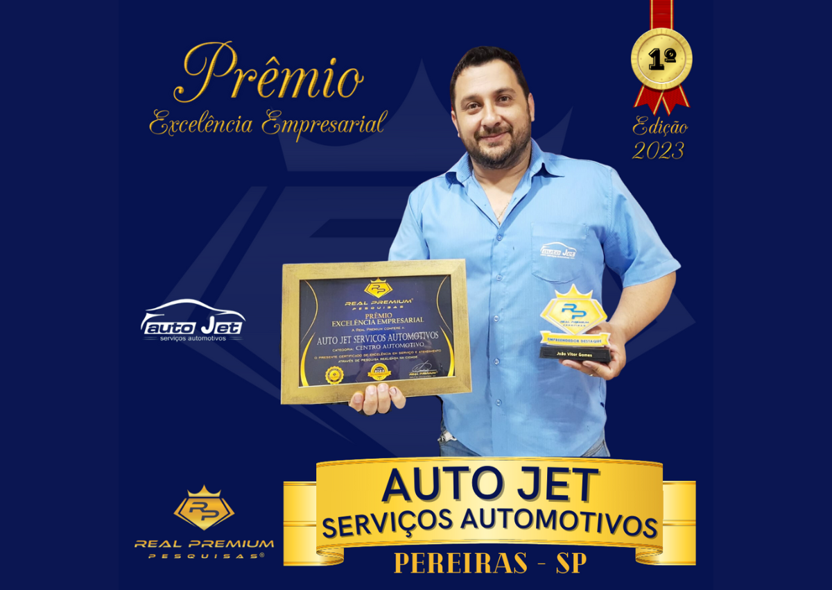 Prêmio Excelência Empresarial 2023 na Categoria Centro Automotivo em Pereiras. Auto Jet Serviços Automotivos