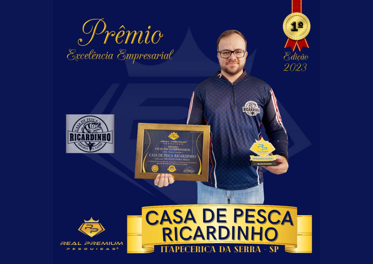Prêmio Excelência Empresarial 2023 na Categoria Artigos para Pesca em Itapecerica da Serra. Casa de Pesca Ricardinho